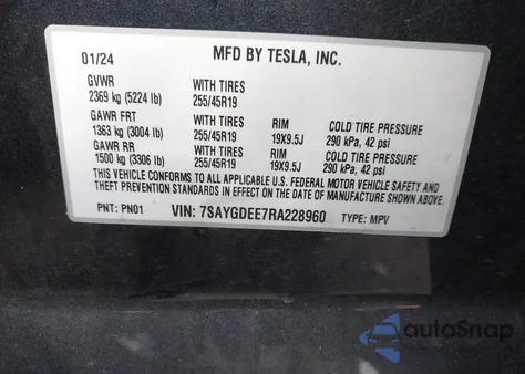 2024 Tesla Model Y Long Range Dual Motor All-Wheel Drive from USA, damaged, VIN 7SAYGDEE7RA228960